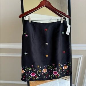 Vintage NWT B. MOSS Silk Floral Embroidered Black Skirt